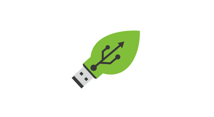 Poster - Green leaf shaped usb drive with black connector on a white background