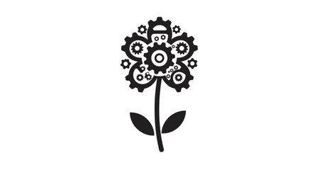 Poster - Illustration of a flower made of gears with leaves on a white background