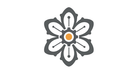 Poster - Stylized flower design with gear center and six symmetrical petals