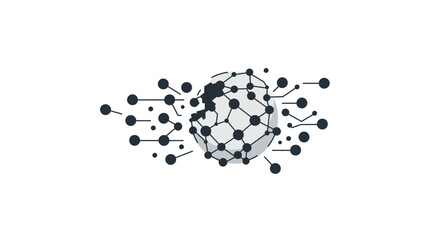 Poster - Network globe with black nodes and lines on a plain white background