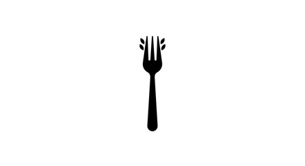Poster - A simple black fork with leaves on the tines against white background