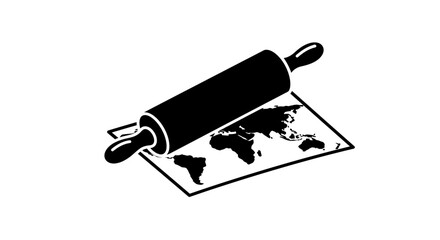 Poster - Rolling pin resting on a world map in black and white graphic style