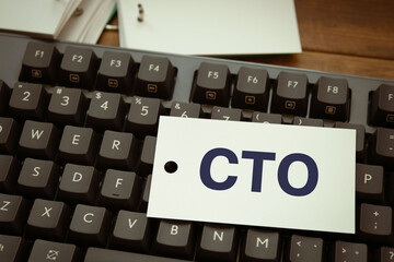 Poster - There is word card with the word CTO. It is an abbreviation for Chief Technology Officer as eye-catching image.