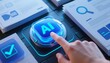 © AiStock B - A finger presses a glowing blue ai button on a futuristic interface with digital documents and icons representing artificial intelligence and technology integration