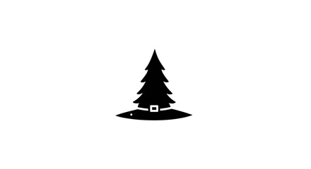 Poster - Silhouette of a christmas tree wearing a witch hat in black and white