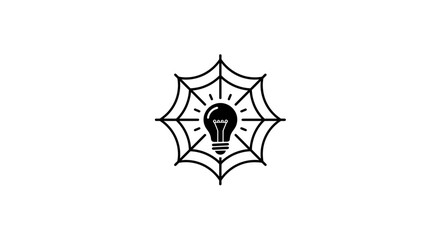 Poster - Light bulb inside a spider web representing a bright idea trapped