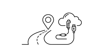 Poster - Location pin on road connected to cloud with usb and adapter outline