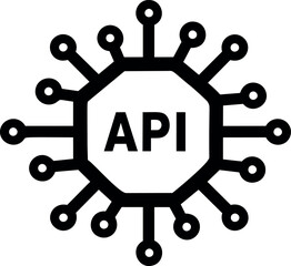 Fototapete - Black and white api icon with interconnected lines and nodes, digital interface