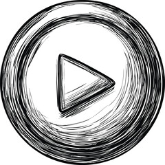 Aufkleber - Black and white sketched play button icon, abstract concept