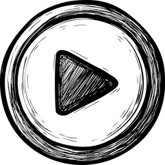 Aufkleber - Black and white sketch of a circular play button in hand-drawn style