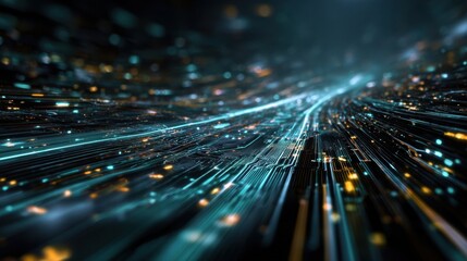 Poster - Energetic waves of vibrant pixels and circuitlike pathways creating a mesmerizing backdrop depicting the relentless movement of data in a cuttingedge cyber environment.