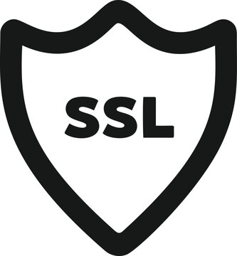 Ssl security symbol with shield outline in black and white, icon concept