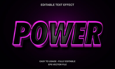 Poster - Power text, editable text effect template, 3d bold neon purple futuristic text style