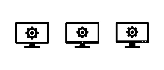 Fototapete - Computer monitor with gear icon. System configuration and settings symbol