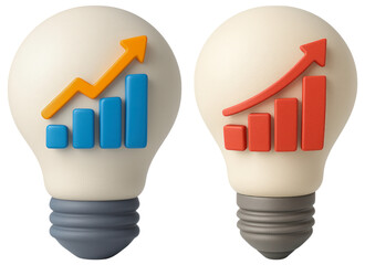 Poster - Light Bulbs with Growth Charts and Arrows Symbolizing Innovation and Success in Business and Economics
