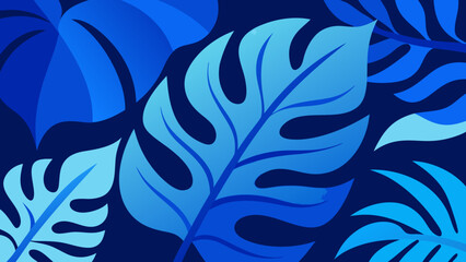 Poster - Abstract blue leaves overlapping in a tropical foliage seamless pattern design