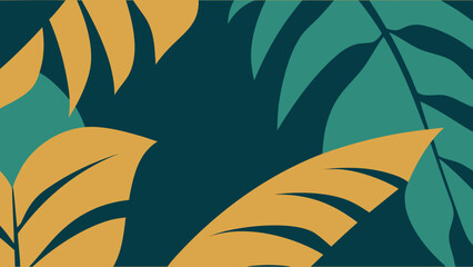 Poster - Abstract tropical foliage design featuring green and yellow leaves on transparent background