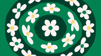 Poster - Decorative floral pattern of daisies on a vivid green background in retro style.