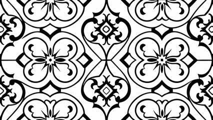 Poster - Elegant black and white floral pattern tileable design for various decorative applications