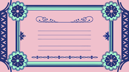 Poster - Elegant floral frame design with pink and blue color scheme for invitation or card