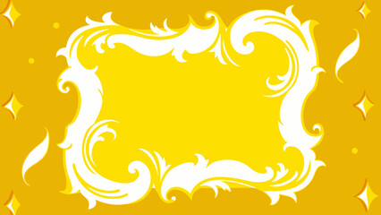 Poster - Elegant ornamental frame design with floral swirls and geometric elements on yellow