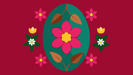 Poster - Floral easter egg decoration with flowers and leaves on a burgundy color background