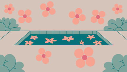 Poster - Modern illustration of a pool with decorative flowers suitable for various designs