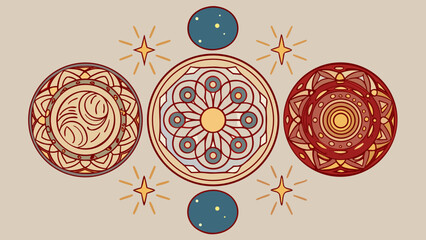 Poster - Ornamental circular pattern designs featuring starbursts and decorative geometric elements