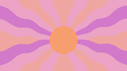Poster - Retro wavy sunburst design in pastel pink and peach tones with a center circle