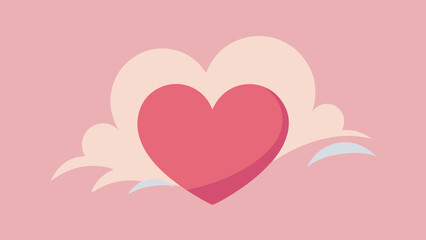 Poster - Romantic heart floating in cloud with pink background simple minimalist graphic design