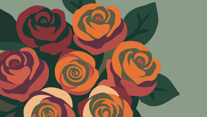 Poster - Stylized floral arrangement with roses and leaves suitable for various creative designs