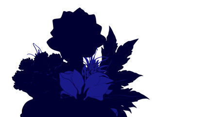 Poster - Stylized floral arrangement silhouette in deep blue with transparency for versatile design use