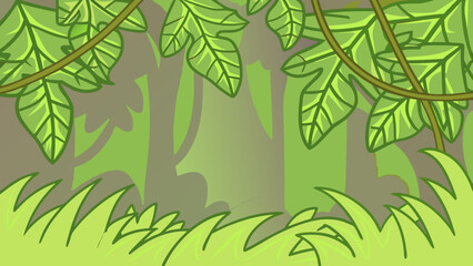 Poster - Stylized green jungle scene with lush foliage and natural elements for backgrounds
