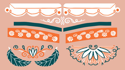 Poster - Vector illustration of decorative floral elements with white and orange designs