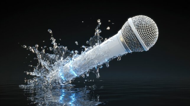 White microphone splashing into water.