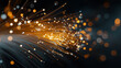 © Wasin Arsasoi - Digital Fiber Optics: A close-up view of illuminated fiber optic cables, emitting a soft, golden light against a blurred background, symbolizing the cutting edge of communication technology.