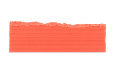 Poster - Torn coral cardboard strip revealing textured surface, floating against transparent backdrop with detailed fiber patterns