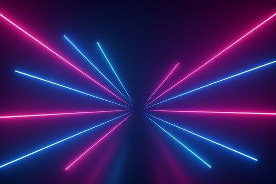 Abstract neon light trails in a dark space create a futuristic, dynamic, and modern feeling.