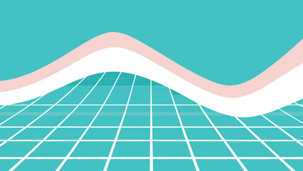 Poster - Abstract design featuring geometric shapes and a gridded perspective in turquoise and pink