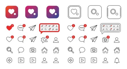 Poster - Social Media Icons Set with Notifications | Modern Line Art and Gradient Style for UI UX Design and App Development