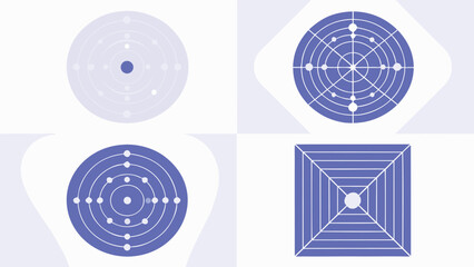 Aufkleber - Abstract geometric designs in a modern style featuring concentric circles and squares