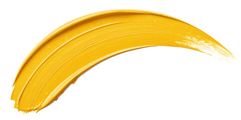 Poster -  vibrant yellow paint smear on a plain white background in studio lighting creating an abstract and artistic design element.