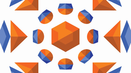 Poster - Geometric abstract composition featuring orange and blue polygonal shapes on white background
