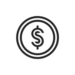 Poster - Simple black line art dollar coin icon, clean currency symbol design on white isolated background, concept for finance applications, monetary systems, economic analysis and digital payment interfaces