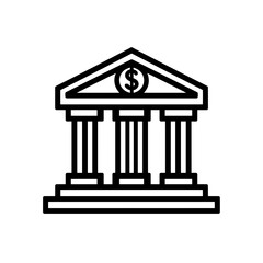 Poster - Minimalist black outline icon depicting a classical bank building facade with dollar symbol, concept for financial transactions, investment strategies, banking applications and corporate finance