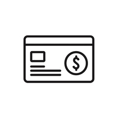 Poster - Simple stroke icon presenting a horizontal plastic card shape with identification fields and a prominent currency symbol, concept for user interface design, banking application graphics and online