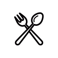 Aufkleber - Clean black outline vector drawing illustrating a crossed fork and spoon symbol icon, concept for diverse food service applications, modern restaurant branding, and online meal ordering interfaces