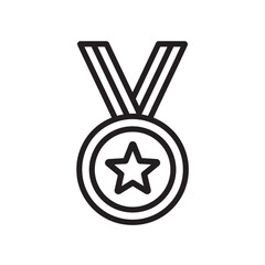Aufkleber - Detailed black outline line icon illustration of a medal with a star center and striped ribbon, success symbol, concept for award ceremony designs, victory presentation graphics, success achievement