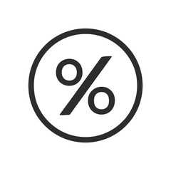 Poster - Simple flat design black and white vector graphic icon illustrating a percentage symbol inside a circular frame, concept for business finance, discount sales offers, and statistical data