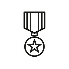 Aufkleber - Simple black outline icon depicting a classic medal with a star inside a circular frame and ribbon on a white backdrop, concept for celebrating victory, recognizing achievement, and awarding quality